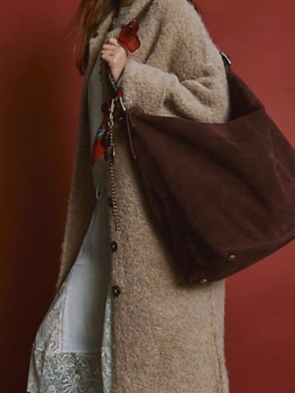 NWT We The Free Honor Oversized Suede Tote in Crimson Red